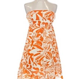 American Eagle Outfitters Orange and White Floral Strapless Dress